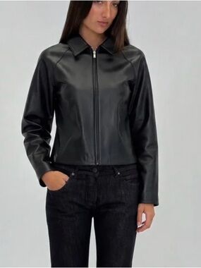 Vintage Boston Harbor Black Leather Fitted Jacket